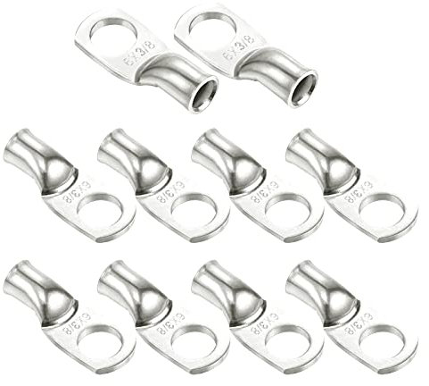 Ampper Heavy Duty Tinned Copper Wire Lugs, UL Tubular Eyelets Ring Crimp Copper Terminal Connectors for Battery Cable Ends and More (6 Awg, 3/8 Ring, 10 Pcs)