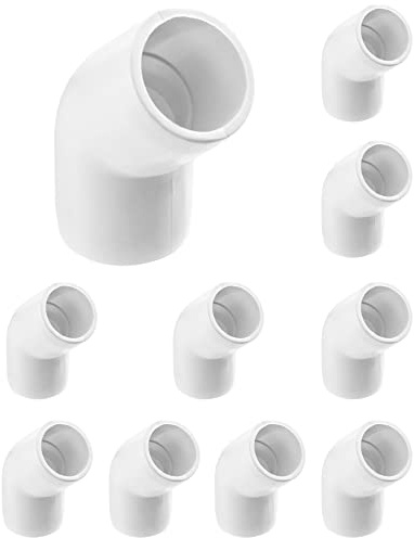 QWORK 1/2 45 Degree Elbow PVC Fitting, 2 Way, 10 Pack, Furniture Grade, for Building Furniture and PVC Structures, White
