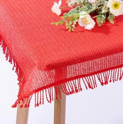 Gartentischdecke mit Fransen | Rot - Eckig - 110x140cm | Weichschaum-Tischdecke | Schaumdecke | Klassik-Outdoor-Decke | rutschfest | wetterbeständig