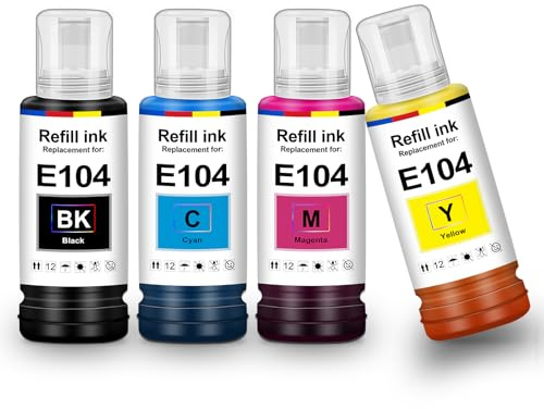 Kompatibel für Epson E104 Tinte ET-2870 ET-2810 ET-2820 ET-1810 ET-2720 | Kompatibel für Epson Ecotank ET-2840 ET-2826 ET-2830 ET-2821 ET-4800 ET-4700 Tinte Druckerpatronen Multipack Refill