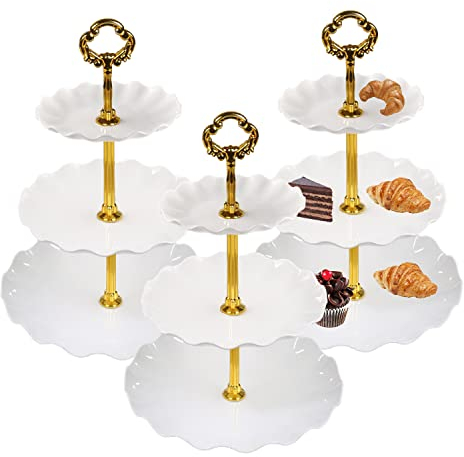 Quanerba Soporte para Tartas de 3 Pisos, 3 Pack Bandeja de Tartas, Reutilizable Plato de Frutos, Cupcake y Torre de Postre, Cupcakes Expositor Tartasde Desmontable (Espesamiento)