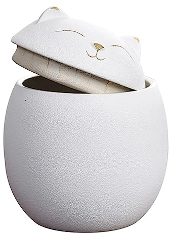 Healeved Keramik Teedose Katze Vorratsglas 160ML, Luftdichter BehäLter FüR Tee, Kaffee, GewüRze, Cartoon Katze Design, Weiß