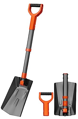 AstroAI Schneeschaufel ausziehbare Schaufel mit verstärktem Aluminiumgriff und Eisenscharnier, tragbar und multifunktional schneeschieber im Winter für Auto, Schneemobil, Camping
