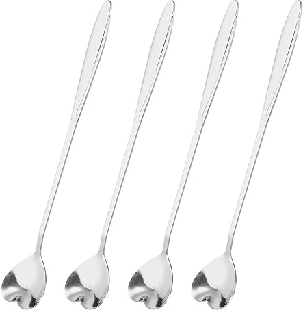 QUARKZMAN 4Stk Edelstahl Blume Löffel 7 Lang Handgriff Herz Teelöffel Eislöffel Kaffee Löffel für Cocktail Rühren Mixen Silber