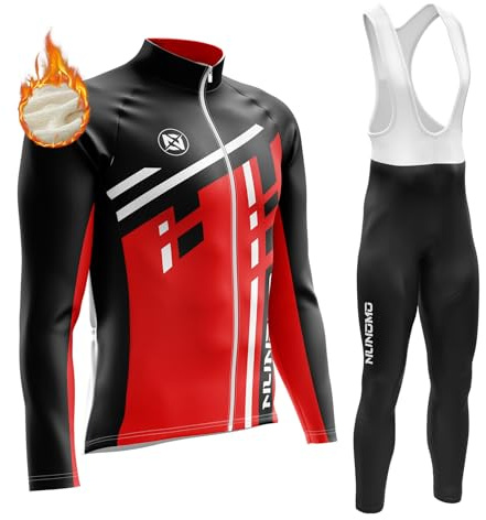 NUNOMO Abbigliamento Completo Ciclismo Uomo Tuta Bici da Corsa Invernale Maglia MTB Manica Lunga + Salopette Imbottiti con Gel 9D MTB Ciclista Corsa All'aperto (TYPE-8,L)