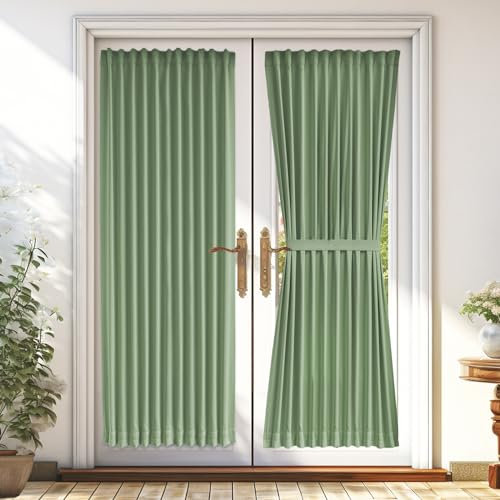 Vatge Sage Green French Door Blackout Curtains,72 Inch Long Front Door Curtains for Glass Window, 1 Panel, W54 x L72, Sage Green