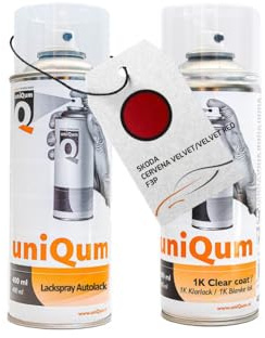 uniQum Spraydose Autolack + Klarlack für SKODA CERVENA VELVET/VELVET RED F3P Autolack Reparatur 2x 400 ml