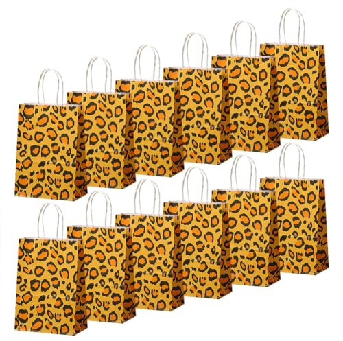 Lot de 12 Sacs Cadeaux en Papier imprimé Animal sur Le thème des Animaux, Sacs à friandises sur Le thème de la Jungle, Sacs Cadeaux de fête à imprimé Vache imprimé léopard