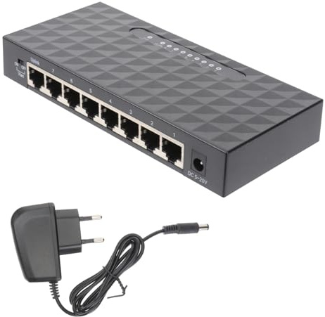 CAXUSD Switch Ethernet 8 Ports Rj45 LAN 100 Mbps Bureau Adaptatif Noir, Répartiteur Réseau Ethernet sans Configuration, Compatible Ac220-240v pour Usage Domestique et Professionnel