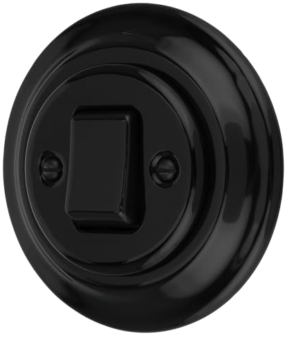 Interruttore a croce in porcellana, stile retrò, All-in-One, serie PR1, nero