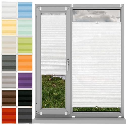 Jalousien Fenster Raffrollo, Fenster Plissee 26 x 115 cm, Klemmträger Befestigung Klemmträger, Plissee Fenster Plisseerollo Faltstore, Plissee Sonnenschutzrollo, für Fenster & Tür, Weiß