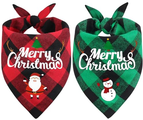 Vivifying Halstuch Hund, 2Pcs Einstellbare Dreieck Hundehalstuch Muster mit Weihnachtsschneemännern und Alten Männern, Hundekostüm Weihnachten für kleine mittlere große Hunde-S