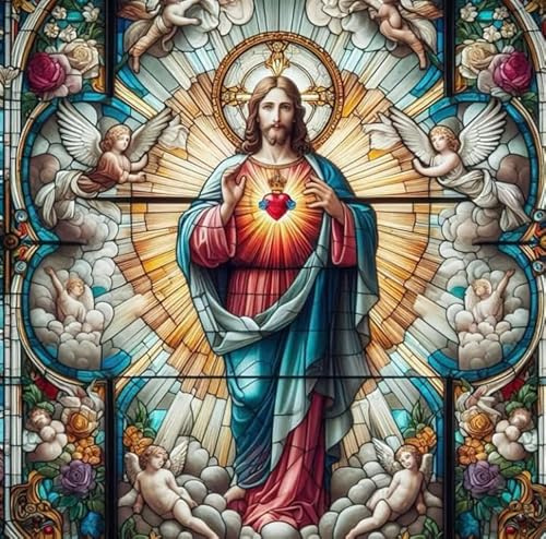 OVUNQUE PROTEGGIMI Quadro Sacro Cuore di Gesù e Maria, Stampa su Tela, Quadro Religioso Camera Da Letto, 100% Made in Italy (Sacro Cuore Gesù C, 30 x 40 cm)