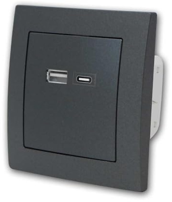 FLAIR USB-Ladedose 2-fach, 1x USB-A und 1x USB-C, 5V/3,4A, Farbe anthrazit, mit Unterputz-Rahmen