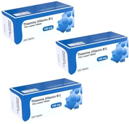Vitamin B1 Thiamine 100mg 100 Vegetarian Tablets X 3 Packs - High Strength B1 Supplement, Supports Energy Production, Made in The UK