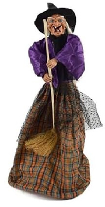 COSE DA CASA Befana con Scopa h 70 Porta Doni con Suoni e luci in Tessuto addobbi Decorazioni di Natale Halloween Pupazzo Bambola Statua
