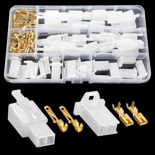 YIXISI 120 PCS 2.8mm 2 Pin Automotive Electrical Wire Connectors Kit, Male/Female Wire Connector Housing and Pin Header Crimp Wire Terminals, for Motorcycle, Bike, Car, Boats (White)