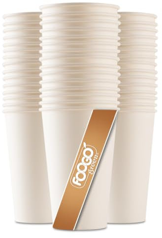 FOOGO Green 100pcs 16oz Disposable Strong Single-Wall White Paper Coffee Cups, FSC® Certified, Fully Compostable, Takeaway, Paper Cups for Hot Drinks, Parties, Eco-Friendly