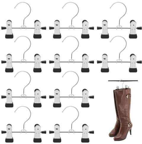 10 Cintre Métal Antidérapant Cintres pour Bottes avec Linge Portable Rotatifs Clips Cintres Porte-Pantalons Réglables Crochet Acier Inoxydable pour Soutiens-Gorges Jupes Jeans Cravates