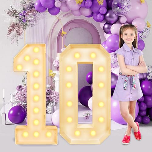 Marquee Numbers, 4FT Number 10 Light Up Number, Marquee Numbers 4 Feet Tall for Birthday Decorations Party Decor White Large Anniversary Decoration for Boys Girls DIY décor(4FT-Number-10)