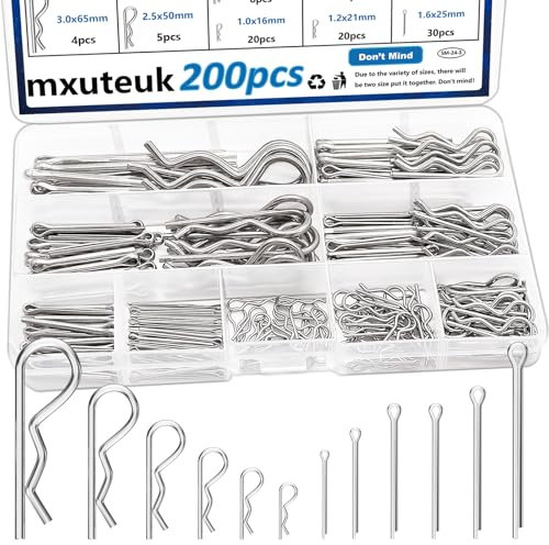 mxuteuk 200 Stück Splinte 13-Werte Splint Sortiment Kit 304 Edelstahl Splinte Hitch Pin Clip Traktor Splint für Hitch Pin Lock System, Lastwagen, Motor Hardware Pin verwendet