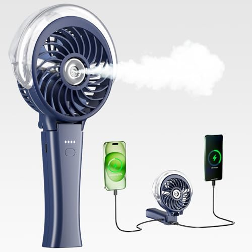 HandFan 4000mAh Ventilateur de poche, Portable, à batterie rechargeable par USB, Mise à niveau 50 ml, mini ventilateur pliable, avec réservoir d'eau, pour bureau, maison, voyage, camping, fête