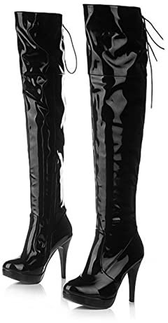 Bottes de Mode pour Femmes 10.5CM/4.13IN Talons Hauts Cuissardes pour Femmes Laque discothèque Bal fête pôle Danse Talons Hauts