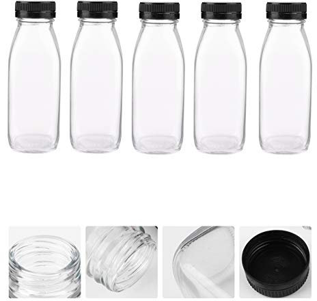 BUGUUYO 5piezas Botellas De Vidrio Para Leche Agua Yogur Ligeras y Transparentes