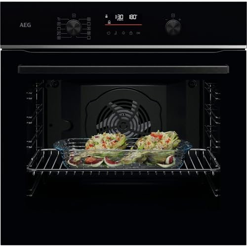 AEG Horno Multifunción TU5PB431SB, 72 L, Limpieza Pirolítica, 9 Funciones, 45 Programas, Wifi, SurroundCook, Pantalla LED, Cocción Multinivel, Carriles Telescópicos, Mandos Escamotables, Cristal Negro