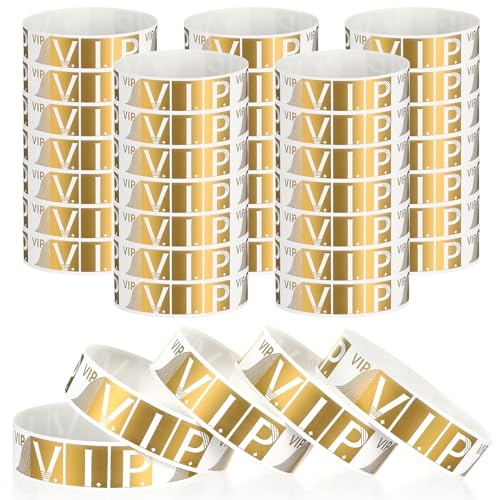 QFGasre 200 Stück VIP Einlassbänder Papierarmbänder Gold Einlassbänder für Events Wasserdichte Eintrittsarmbänder Selbstklebend Party Armbänder Leichte Konzert-Armbänder