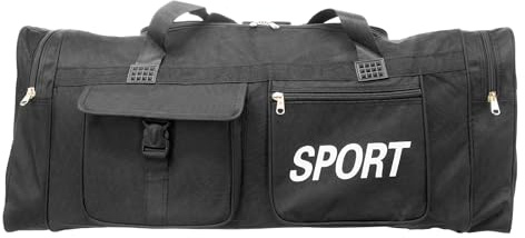 Borsone Palestra XXL 90 Litri, Borsa Sportiva Uomo/Donna Grande con 4 Tasche Laterali, Taschino Interno e Tracolla - Ideale come Borsone Piscina e Borsa Sport, dimensioni 90x32x37 cm (Nero)