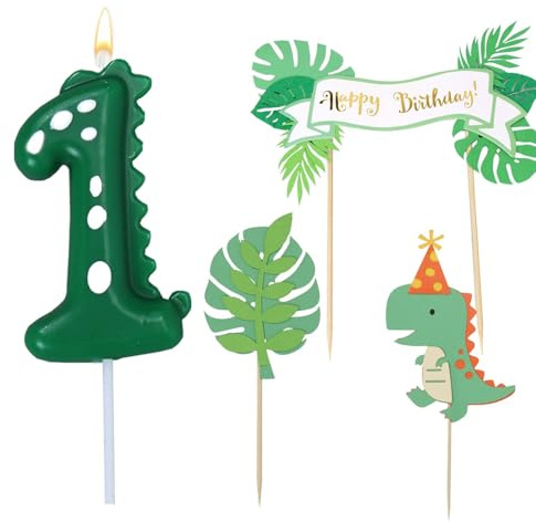 Geburtstagskerzen Zahlen 1, Dinosaurie Kerze 1 Geburtstag mit Tortendeko, Kerze 1, Grün Kerzen Zahlen, Dino Happy Birthday Cake Topper, Dino Geburtstag Deko 1 jahre Baby Party