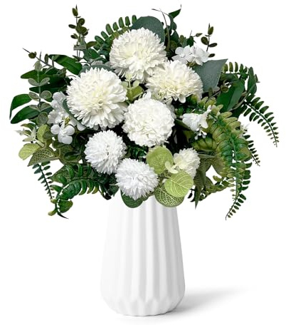 Jyvex 65 Künstliche Blumen Zweige Weiß wie Echt für Hochzeit | eukalyptus hortensien blätter dekozweige diy blumenstrauß brautstrauß tisch zimmer deko