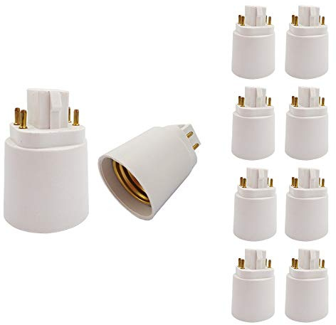 Gx24q to E26/E27 Socket Adapter, 10 Pack 4 Pin Light Bulb Adapter Gx24 to Medium Edison Bulb Base 4 Pin Gx24q CFL to E26 E27 Lamp Base Socket Converter Light Fixture Remove Bypass The Ballast