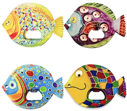 Juego de 4 pegatinas para frigorífico en forma de pez + abridor de botellas, imanes de nevera, pegatinas 3D para frigorífico, decoración colorida, abrebotellas de peces con imán, práctico y decorativo