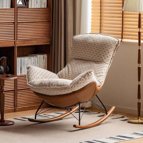 Nursery Rocking Chairs for Adults, Egg-Shaped Upholstered Rocker with Removable Cushions, Modern Rocking Chair with Solid Wood Legs and Metal Frame, Rocking Chairs for Living Room,Bedroom,Nursery