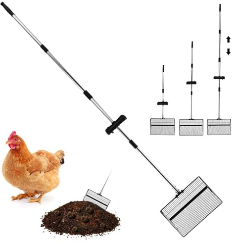 Generisch Pala de establo | Pala larga para arena para gatos | Acero inoxidable con colador extraíble para limpieza de jardín animales de granja