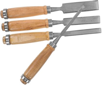 HOLIDYOYO 4 piezas Cinceles para Madera con Mango de Madera Herramientas de Carpintería para Tallado y Grabado Formones Planos de Alta Precisión con Funda de Hierro Fundido para Bricolaje y