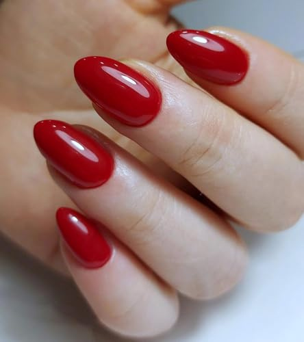 Nymora Press on Nails Rot - 30er-Set Klebe Nägel in Weinrot, Kurze Mandelförmige Rote Nägel mit Wiederverwendbarem Nagelkleber & Zubehör