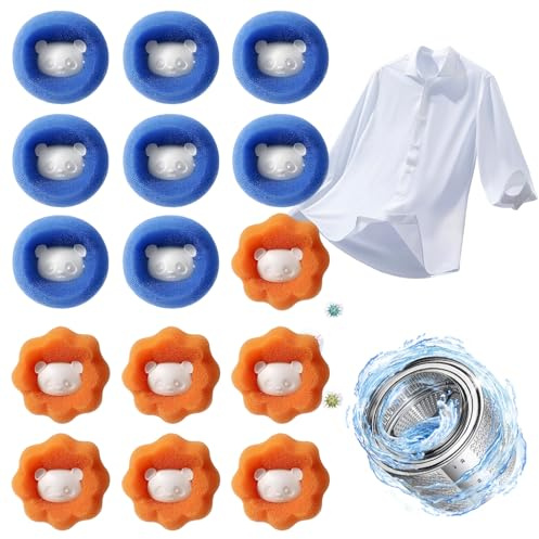 15 Pcs Hair Removal Balls, Pet Hair Remover for Laundry, Reusable Washing Machine Ha-ir Catcher, Anti-Tangle Adsorption Sponge Balls for Laundry Clothing Dog Cat Pet Ha-ir Removal(Orange, Blue)