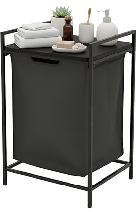 Relaxdays Cesto portátil de Ropa con Estante y Bolsa extraíble, 72x50x33 cm, Capacidad 65 l, Negro
