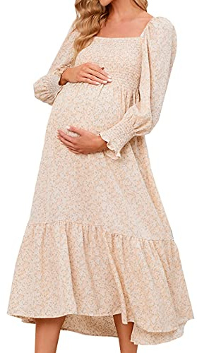 Generisch Primavera Vestido de Gasa Embarazada Pequeño Vestido de Manga Larga Vestido de Fotografía Embarazada Accesorios Hombro Descubierto Vestido de Maternidad, a, XXL