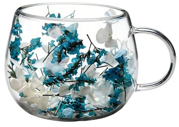 Generico Tazas de café con flores secas - Tazas de doble pared de 300 ml, vasos aislados, decoración para la mesa tazas de café, tazas decoradas para el hogar, dormitorio, salón, oficina