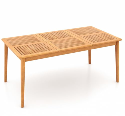 FANTASK Gartentisch aus Akazienholz, 170 x 90 cm, Outdoor Holztisch mit Schirmloch für 6 Personen, rechteckiger Esstisch, Balkontisch für Balkon, Garten, Terrasse