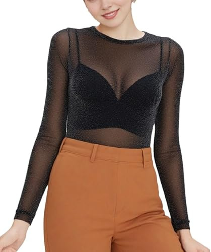 Miss Rouge: T-Shirt, Top en tuelle, Brillant/pailleté (Noir)