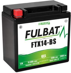 Batterie moto Fulbat - Etanche au Gel - FTX14-BS / YTX14-BS / BTX14 - 12V / 12Ah