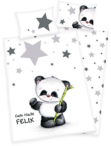 Wolimbo Baby Bettwäsche mit Namen 100x135 cm - Motiv Panda - für Kinder Junge und Mädchen Set