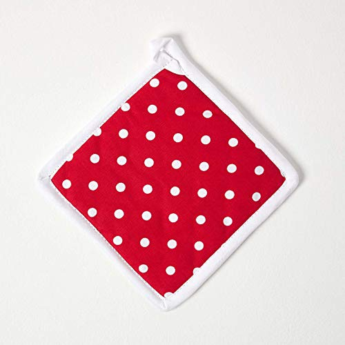 Homescapes Topflappen Polka Dots, rot weiß ca. 20 x 20 cm, Untersetzer aus 100% reiner Baumwolle mit Polyesterfüllung, waschbarer Topfuntersetzer