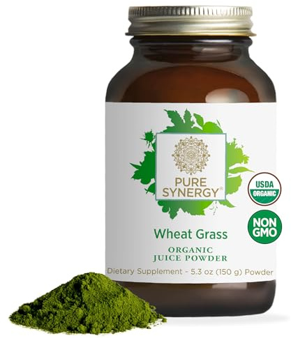 PURE SYNERGY Organic Wheat Grass Juice Powder | Chlorophyll-Rich Green Juice Powder | Raw Organic USA Wheat Grass | for Energy, Alkaline Balance, and Digestion Support (5.3 oz.)