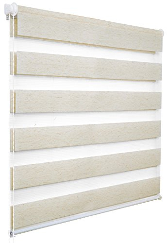 WOLTU Doppelrollo Klemmfix ohne Bohren Holzlook Buche B70 x H150 cm, Duo Rollo lichtdurchlässig Fensterrollo für innen verdunkelnd, Zebrarollo mit Kettenzug - Seitenzugrollo für Fenster und Tür